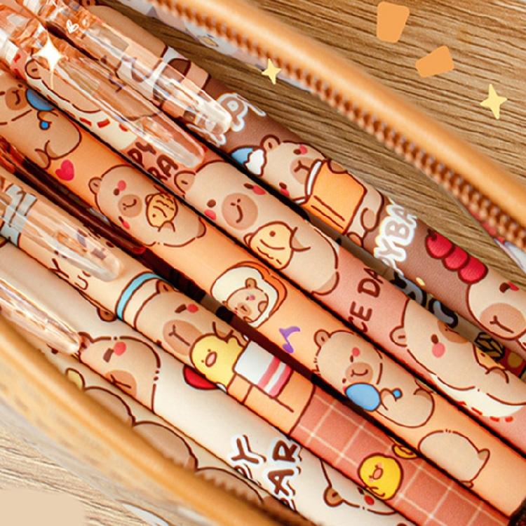 6Pieces Cartoon Gel Pen Erasable Retractable Gel Pen 0.5mm Quick Drying Office Writing Pen for Writing Noting Journaling
