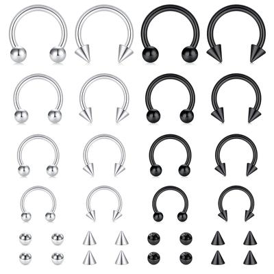 4Pcs/32pcs 16G Septum Nose Rings Stainless Steel Hoop Horseshoe Piercing Jewelry Tragus Cartilage Earrings for Women Men 6-12mm