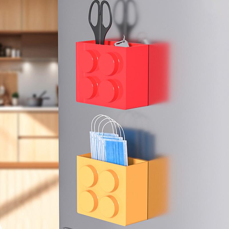Building Blocks Magnetic Storage Box No Punching Refrigerator Storage Basket Kitchen Tableware Storage Container Home Organizer