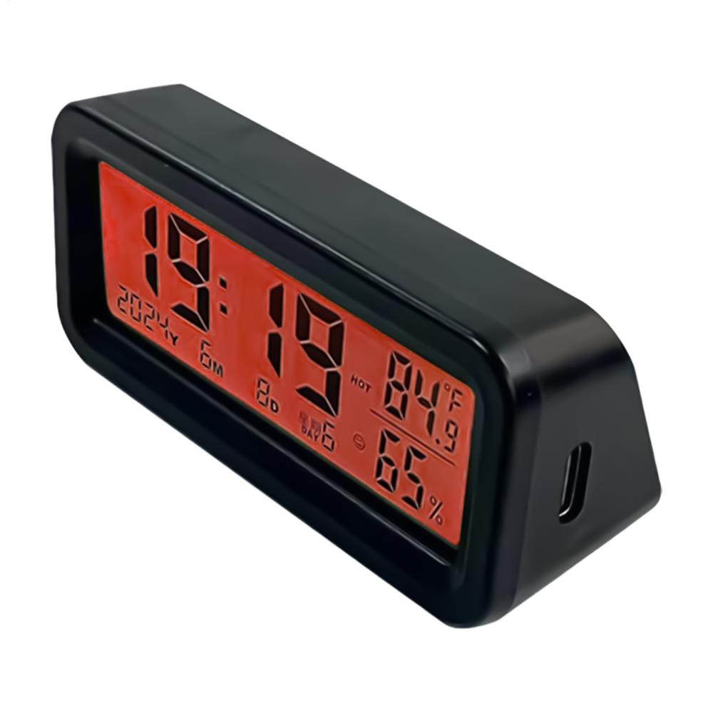 Clock For Car Dashboard LED Solar-Powered Interior Decoration Tiny Backlight Hygrometer Clock For Truck Auto Automotive Scooter