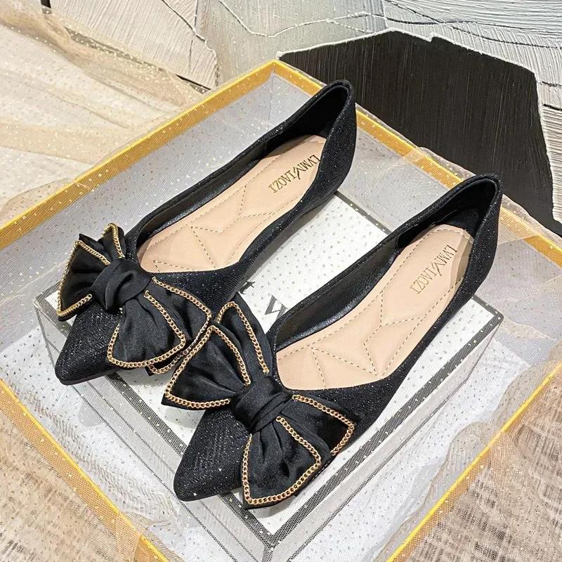 Water Diamond Single Shoes Women's New Autumn Shoes Evening Style Celebrity Bean Shoes Flat Top Woman's Shoe 41-43 Flats Women