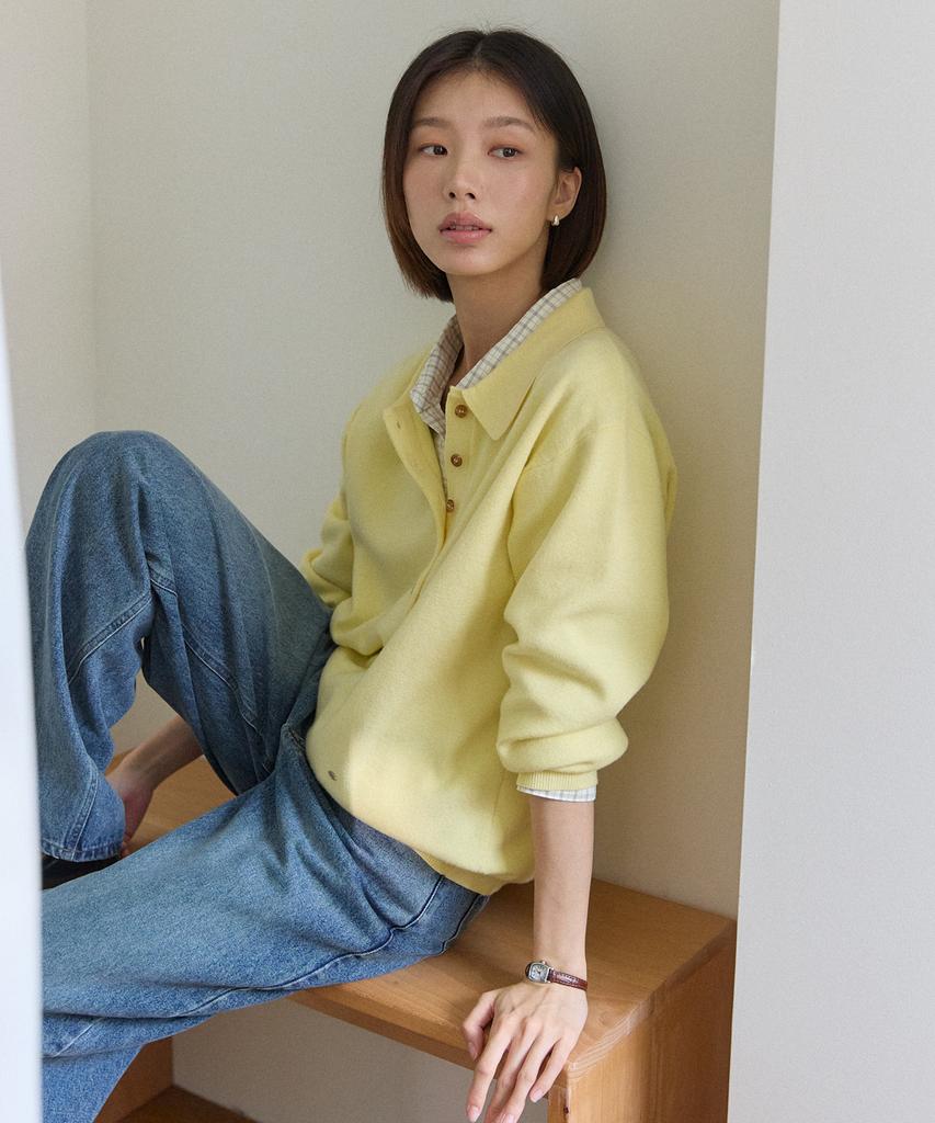 OURHOPE Essential Button Collar Knit - Yellow