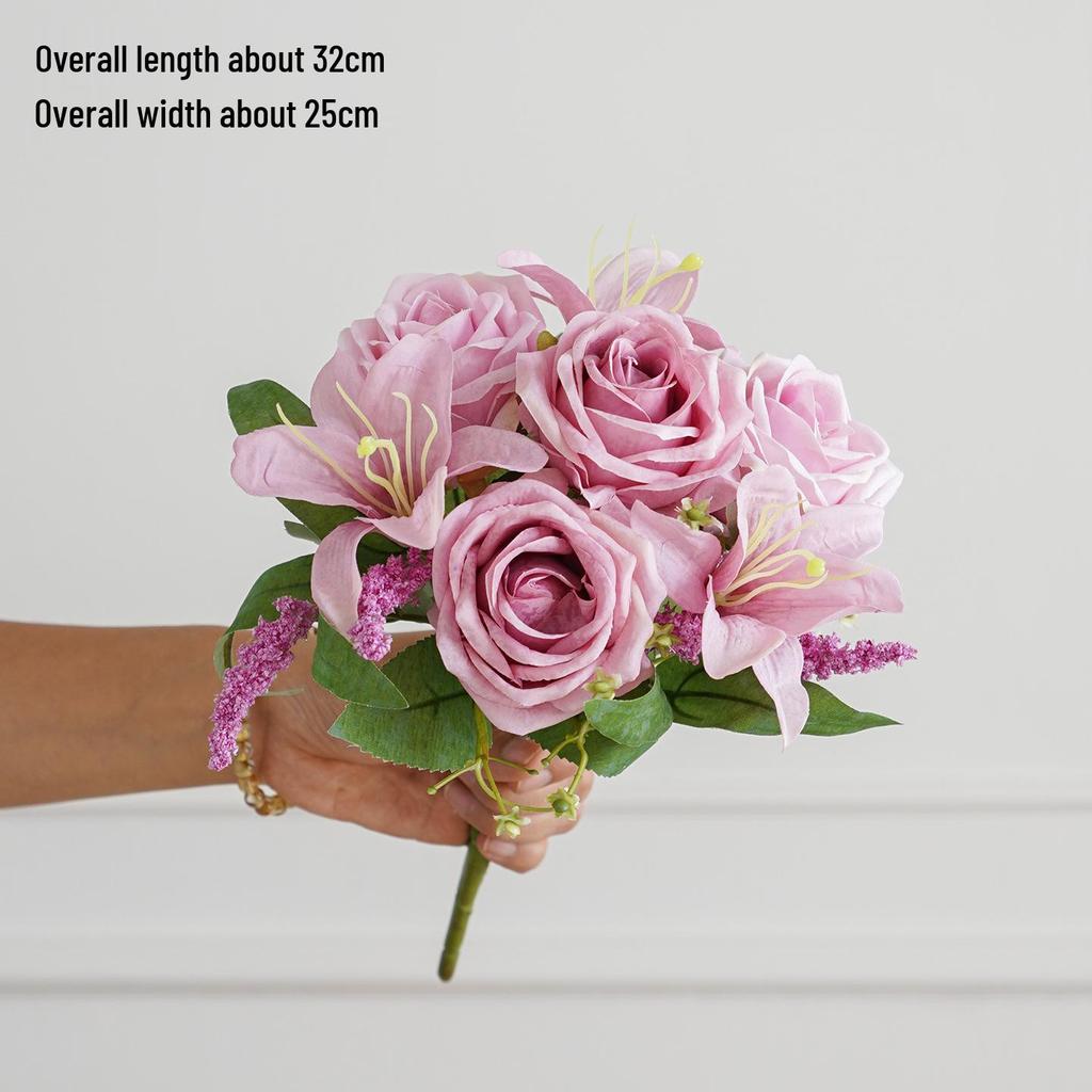 Single Stem Silk Rose Bouquet with Plastic Handle for Wedding Decoration