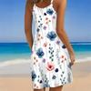 Women Plus Size Scoop Neck Sleeveless Floral Printed Loose Fit Curved Hem Cami Beach Dress