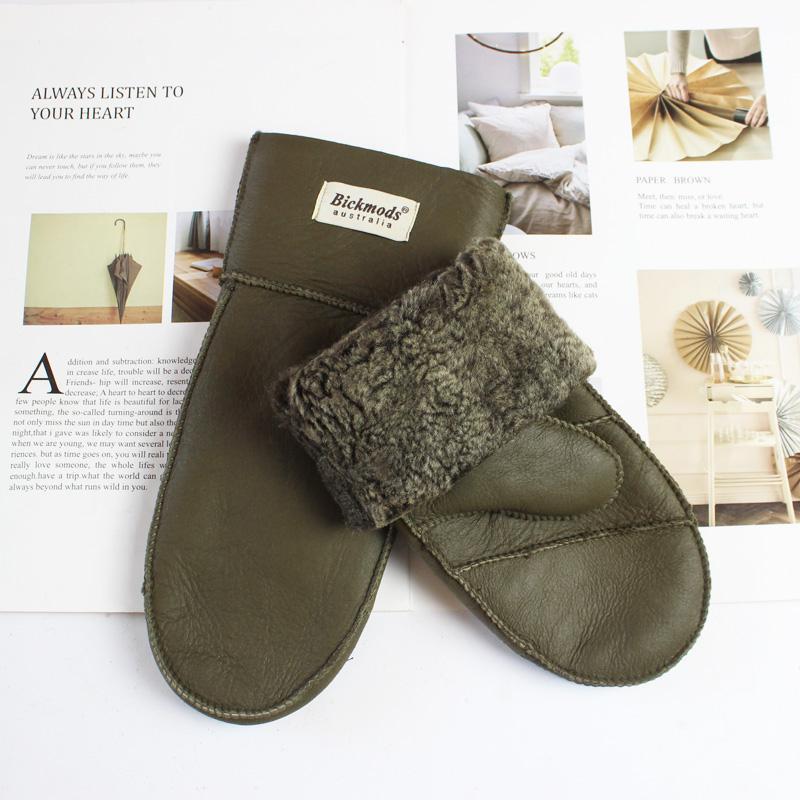 New Winter Warm Women's Sheepskin Gloves Thickened Wool Lined Solid Finger Leather Gloves