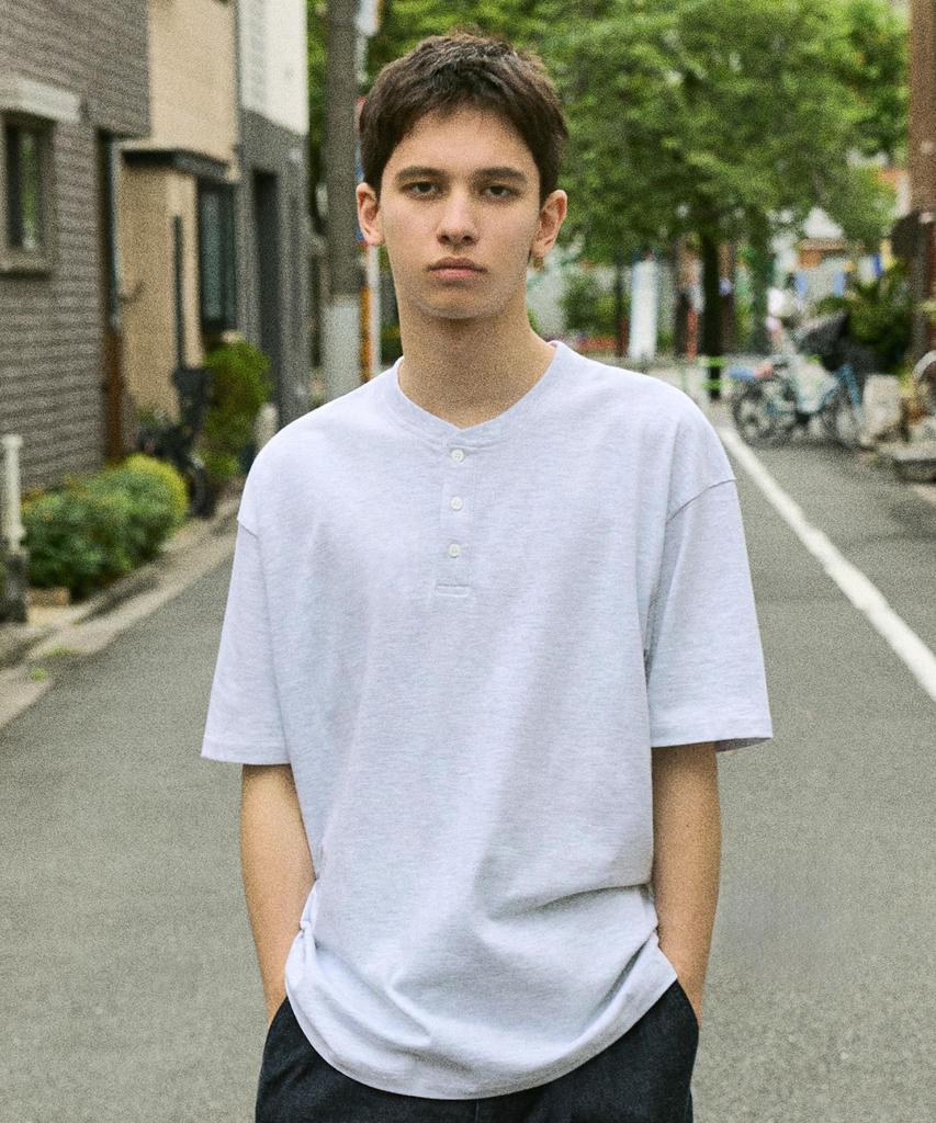 MINIMALPROJECT Heavyweight Henley Neck Short Sleeve T-Shirt Mst180 [Ashgray]