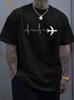 Unisex O Neck Tee Airplane Heartbeat Line Graphic Print Cotton Short Sleeve Loose Summer Breathable Daily Casual Basic Wear Top