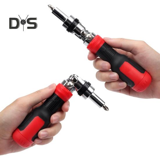 Ratchet Screwdriver with Non-Slip Handle High Strength 180-Degree Pivoting Adjustable Angle 13-in-1 Multi-functional Screwdriver