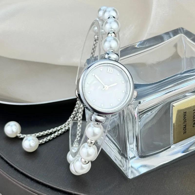 Elegant Pearl Bracelet Women's Quartz Watch Pull-out Adjustable Strap Watch Luxury Small Dial Ladies Wristwatch Gift
