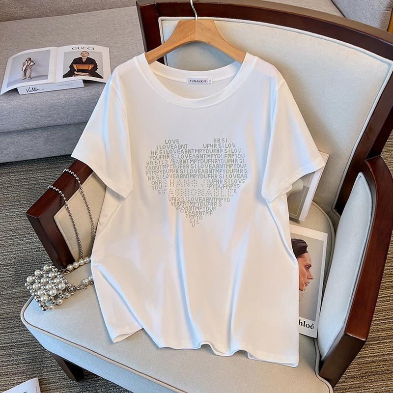 Women's Plus Size Loose Fit Mid-Length Short Sleeve Round Neck T-Shirt (200/300/350 Jin)