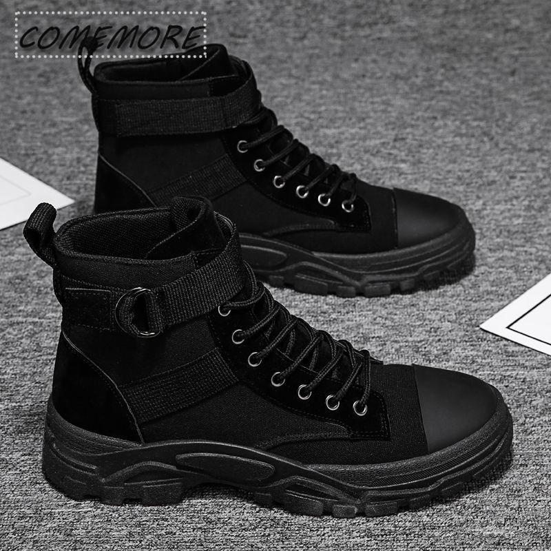 Men Motorcycle Canvas Ankle Boots Spring Autumn Casual Shoes Career Speed Boot Fashion Large Size 39-44 Men's Breathable Outdoor