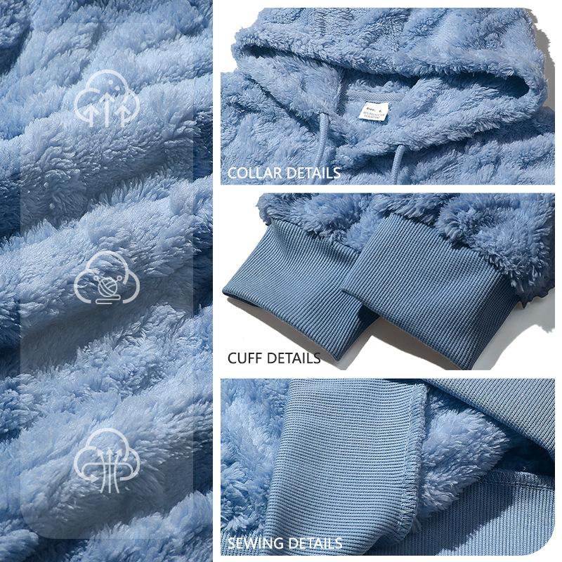 Felpa con cappuccio da uomo in pile per autunno inverno con coulisse, polsini a costine, manica lunga, pullover caldo, tinta unita, casual quotidiano, vestibilità ampia, felpa outerwear