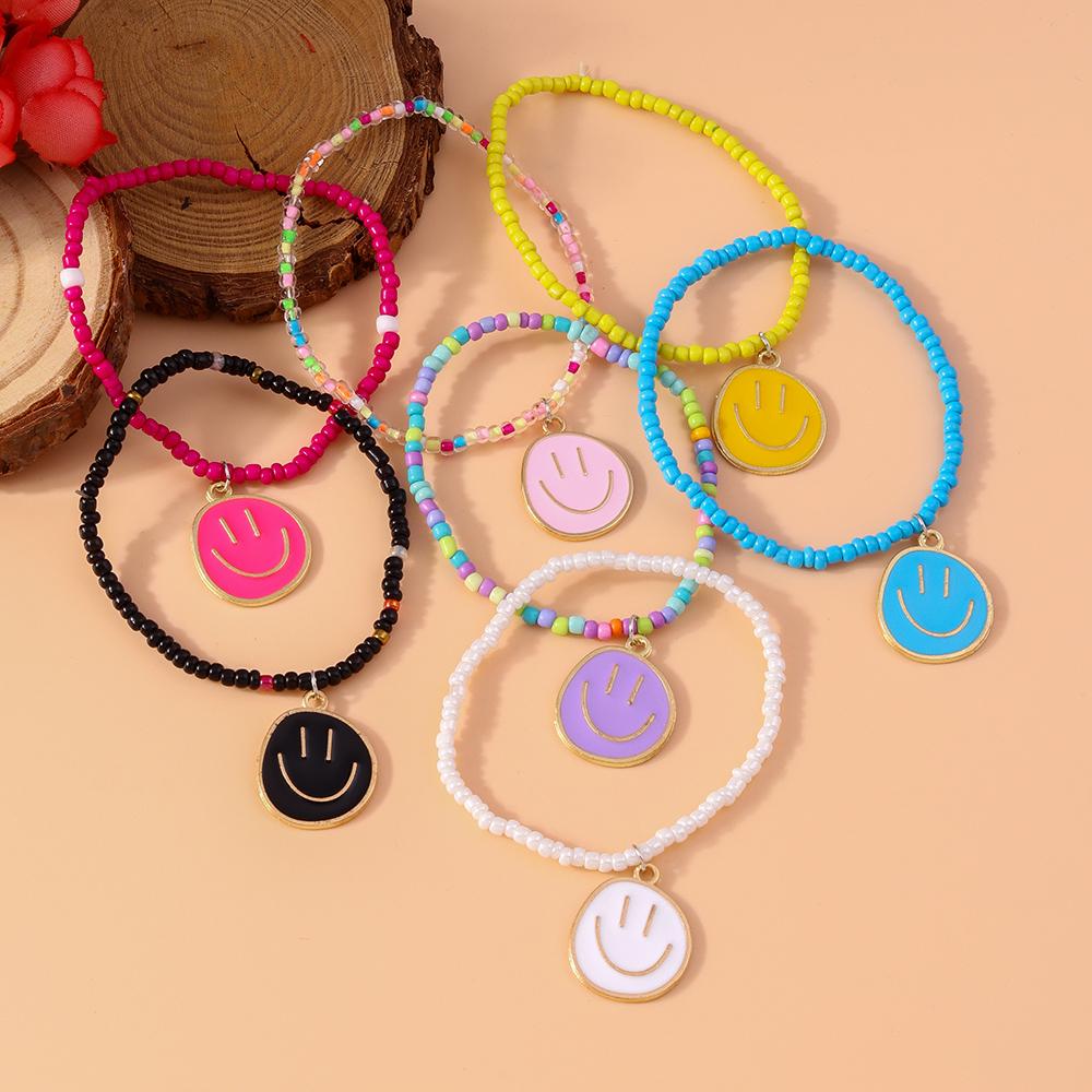 7Pcs/Set Bohemian Cute Smile Face Bracelet for Women Colorful Beads Bracelets Handmade Girls Party Holiday Jewelry Gifts