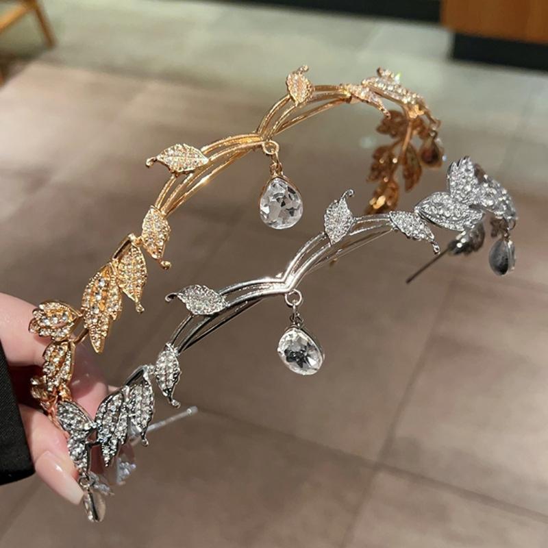 Sparkling Rhinestones Tassels Headbands with Leaf and Teardrop Design for Women Adjustable Size Lightweight Hair Accessory