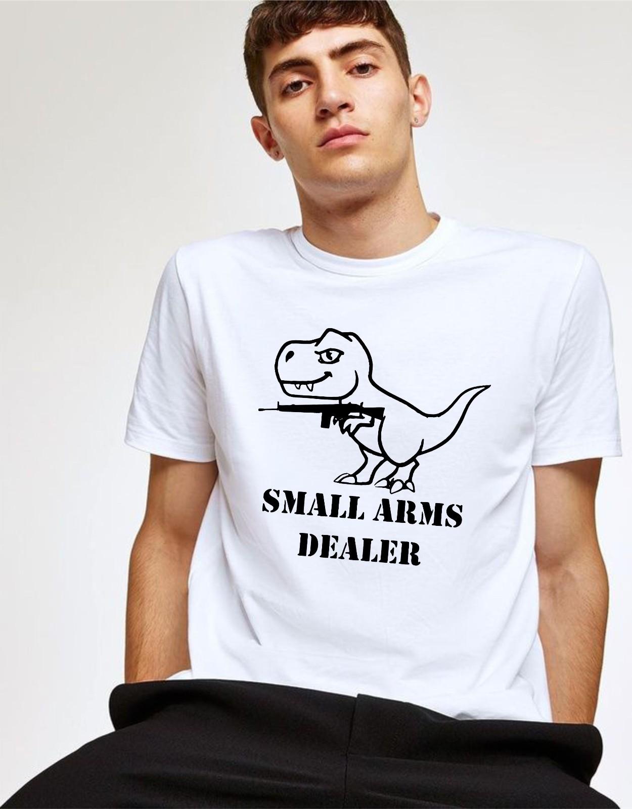 Small Arms Dealer T-shirt Funny Dino T-Rex Cartoon Top New Kids Men s Gift Tee XL