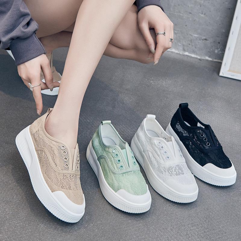 Little white shoes women's new summer flat-soled sandals thick-soled lace mesh breathable one-pedal fisherman shoes