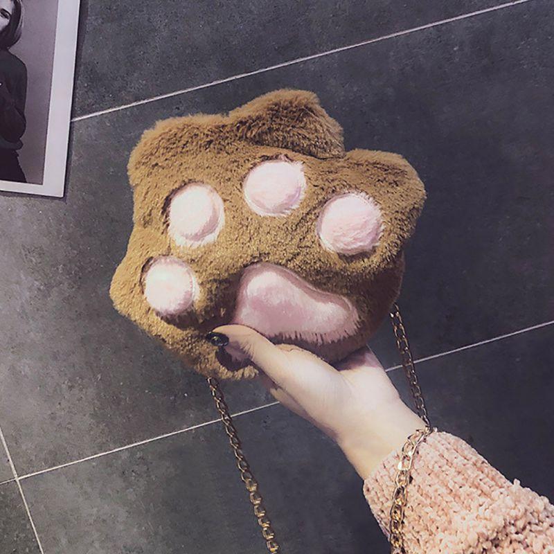 

Симпатичная плюшевая сумка с кошачьей лапой и цепочкой для девочек коричневый