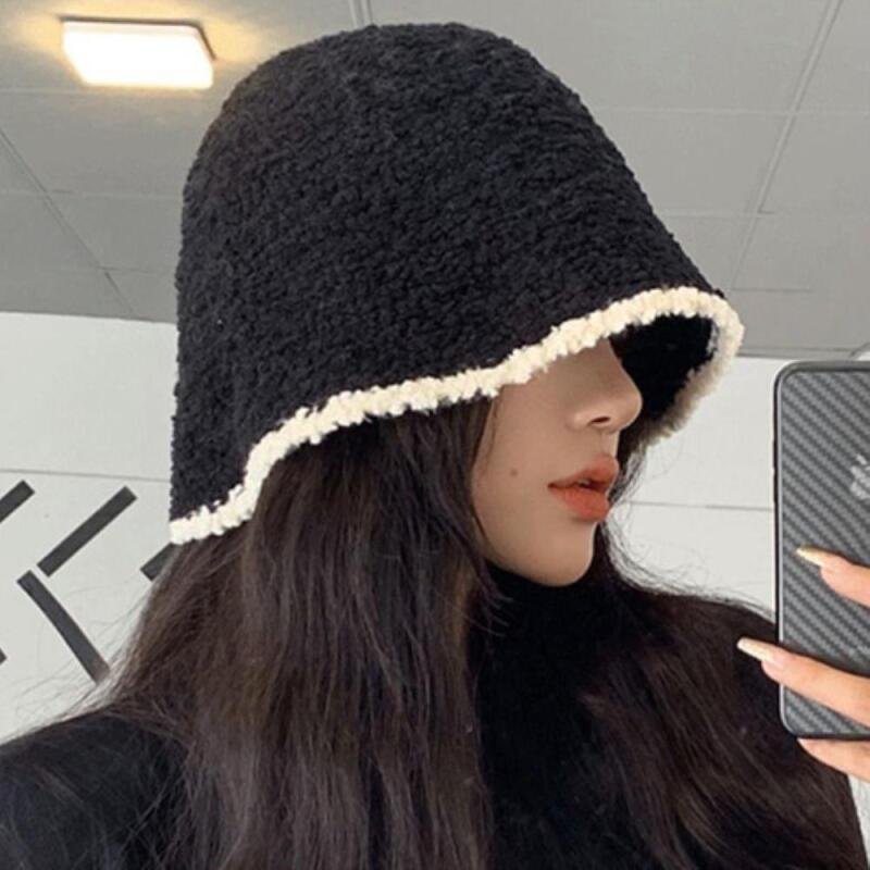 Women s Winter 3-Color Knit Color Block Bucket Hat C6696_Black