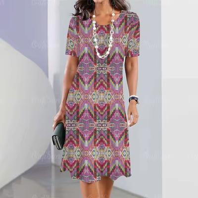 3D Digital Printing Dresses Women's Summer Short-sleeved O-neck Casual Loose Dress