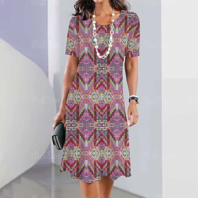 3D Digital Printing Dresses Women's Summer Short-sleeved O-neck Casual Loose Dress
