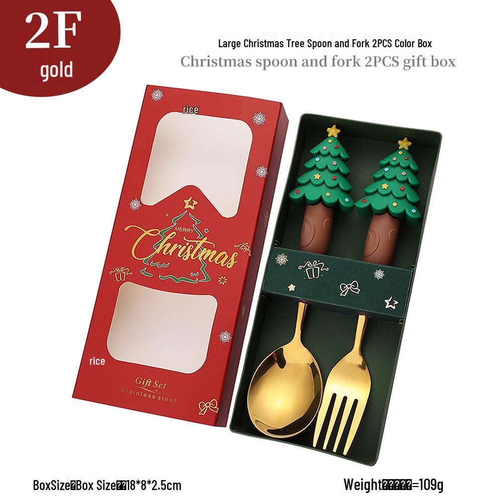 Cross-Border Christmas Cartoon Cutlery Set: Cute Tree & Snowman Dessert Spoons & Forks in Gift Box