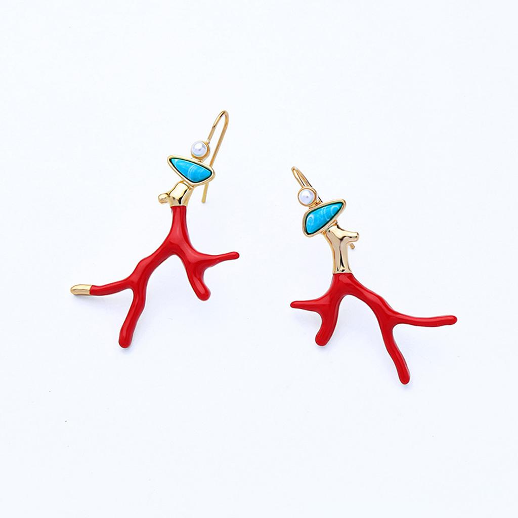 Classic Branch Acrylic Resin Drop Earrings Red Enamel Coral Antlers Earrings Ins