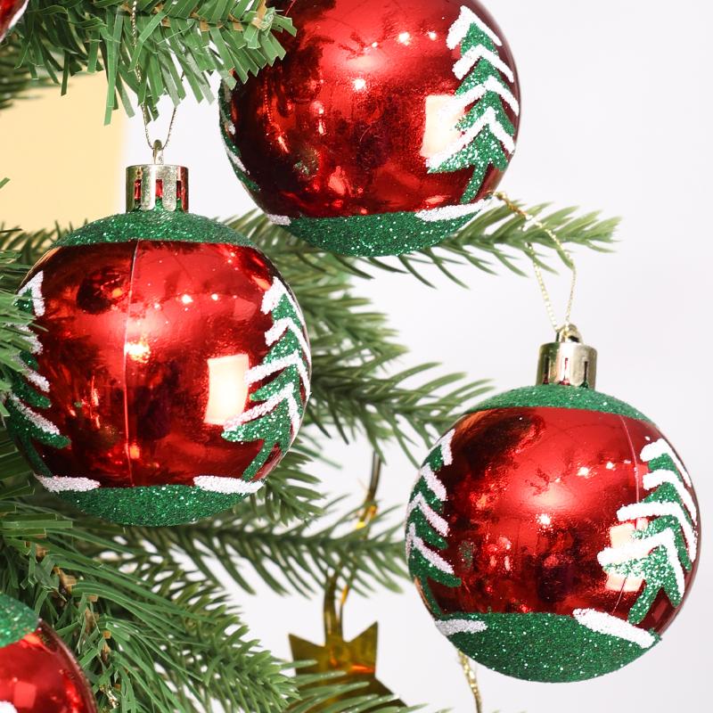 6/24pcs Colored Painting Christmas Balls Glitter Christmas Tree Hanging Pendant Ornament Home New Year Party Gift Decoration