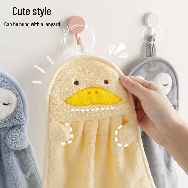 Fluffy Coral Fleece Hangable Children's Hand Towel - Absorbent, Lint-Free, Cute Bathroom Accessory