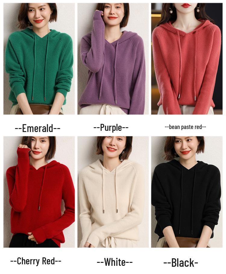 Women's 100% Wool Hooded Sweater for Fall/Winter - New Arrival Thick Knit Cashmere Base Layer