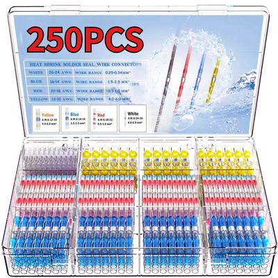 50/100/250Pcs Solder Seal Wire Connectors Heat Shrink Solder Butt Insulated Connectors Solder Connector Kit Automotive Marine