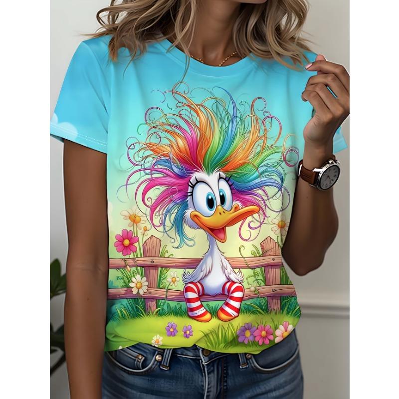 

The Playful Colorful Chicken Print with Whimsical Patterns Brings a Cheerful Folksy Vibe—ideal for Pairing with Jeans or Short S