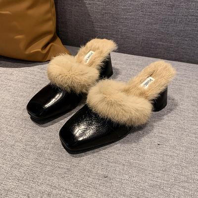 Inverno Fuori Tacco Alto Ciabatte Moderne Tacco Quadrato Infilabili 2024 Scarpe di Alta Qualità Femminile Tinta Unita Basse Novità Ciabatte