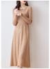 Women's Autumn Loose Merino Wool Crew Neck Sweater Dress Over-the-Knee