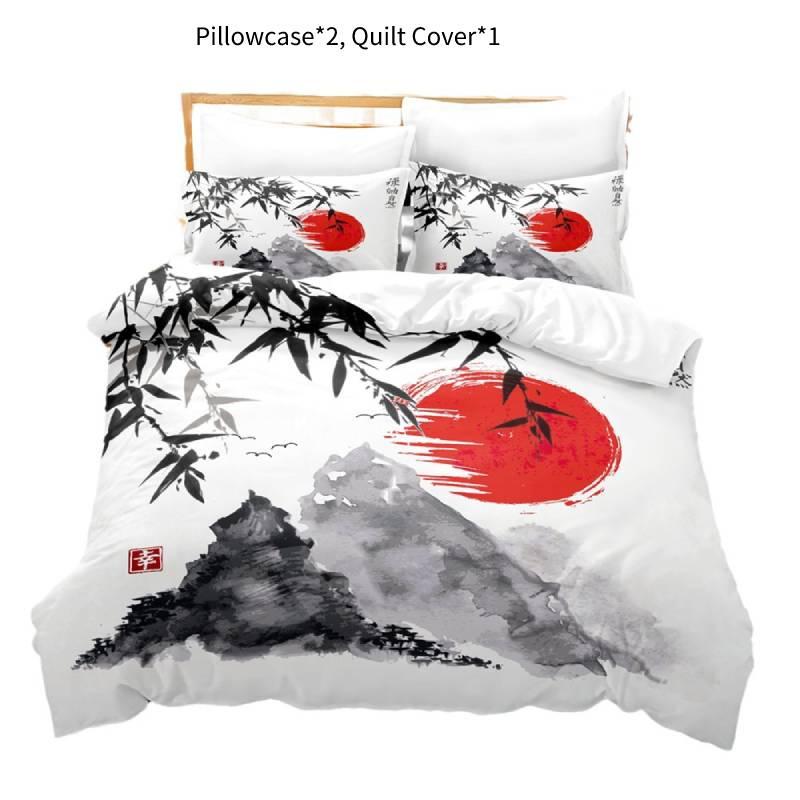 New Cross-border Chinese Style Ink Painting Digital Printing Flannel Bedding Set