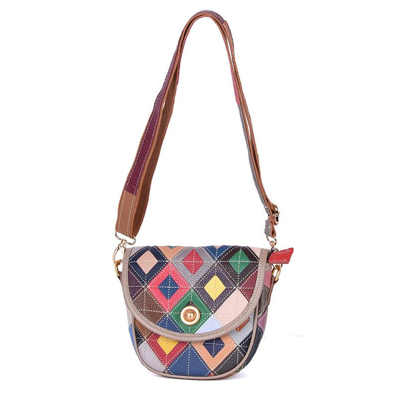 Vintage Genuine Leather Women's Small Bag Color Design Cowhide Ethnic Style Crossbody Bag Saddle Bag Women's Shoulder Bag