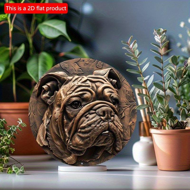 2D Flat 20*20cm1pc Cute Bulldog Theme Durable Round Wooden Pendant, Cafe&Bedroom&Club&window Decor, Perfect Ideal Gift for Bulldog Lover.