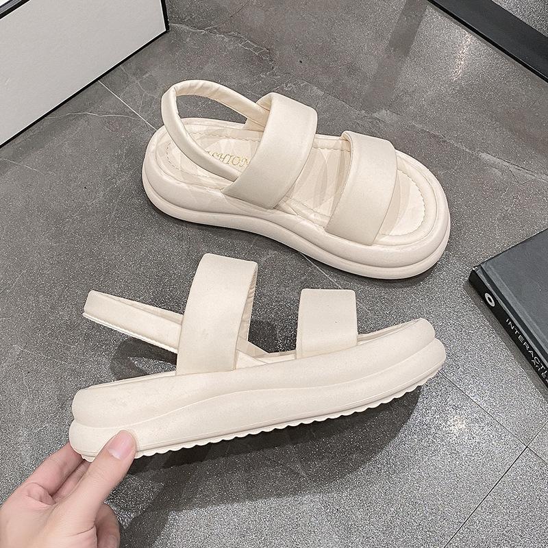 Thick-soled one-word beach shoes 2024 summer new round head one-pedal comfortable simple height-increasing cool slippers Roman shoes