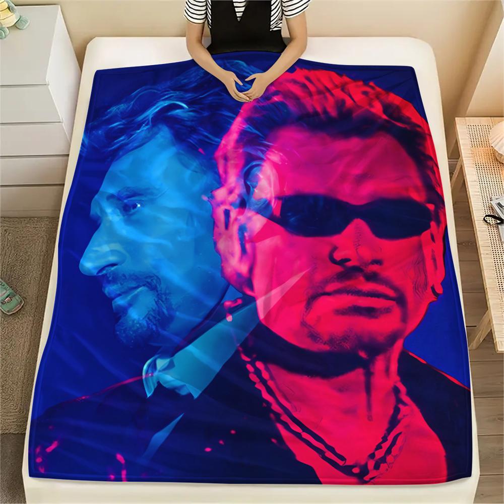 

1PC John Pork,Johnny Hallyday Print Flannel Blanket, High quality All Seasons, Home Decor, Warmth and Comfort, Perfect for Christmas Gifts 80cm x 120cm