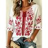Women's White Floral Embroidery Tie Neck Blouse, Casual Loose Tops for Spring Summer Daily Wear & Vacation Occasions