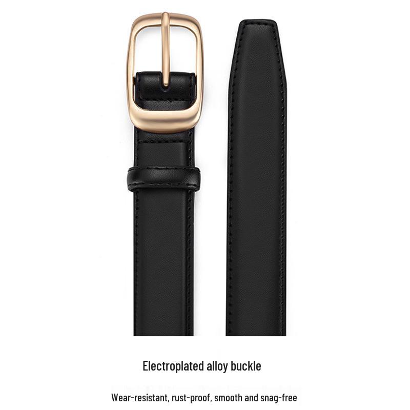 Women's Versatile Long Leather Belt with Alloy Buckle - High-Grade Casual Waist Accessory In Black for Jeans