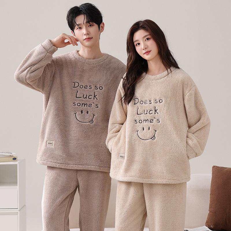 Snowflake Fleece Pajamas Women'S Winter Fleece Thickened Coral Fleece Flannel Loungewear Couple Suit Men