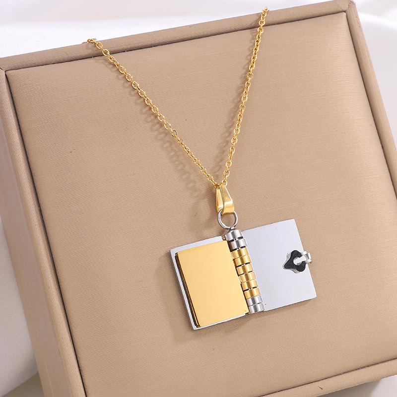 Engraved Titanium Steel Necklace - Fade-Resistant, Emotional Book Pendant, Women's Clavicle Chain Jewelry 