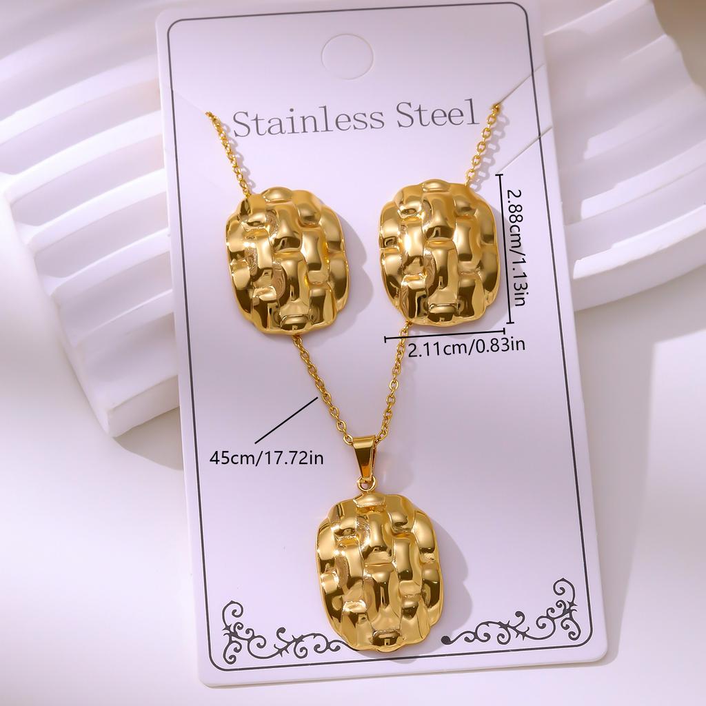 Personalized European and American Fashion Stainless Steel Stud Earrings Necklace Titanium Steel Non-fading Jewelry Set