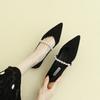Fashion Striped Microfiber Ballet Shoes Ladies Pearl Belt Flats Women Green Loafers Pointed Toe Moccasins Femme Dress Ballerina Shoes
