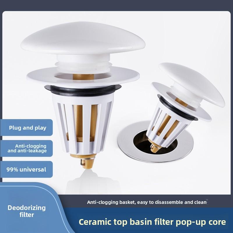 

Universal Household Washbasin Press-type Ceramic Bouncing Core Water Stopper Face Sink Bouncing Core Drain Pipe Anti-odor One plastic core