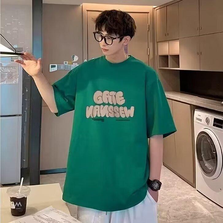 

Мужская модная футболка с круглым вырезом и короткими рукавами с принтом для лета, свободный повседневный топ 5XL темно-зеленого