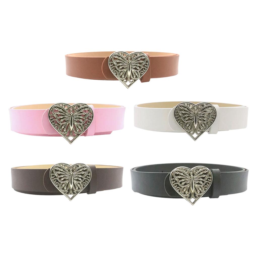 Women PU Leather Belt with Hollowed Heart Butterfly Snap Buckle Jeans Pants Belt Teens Girl Waistband 2000s Accessories