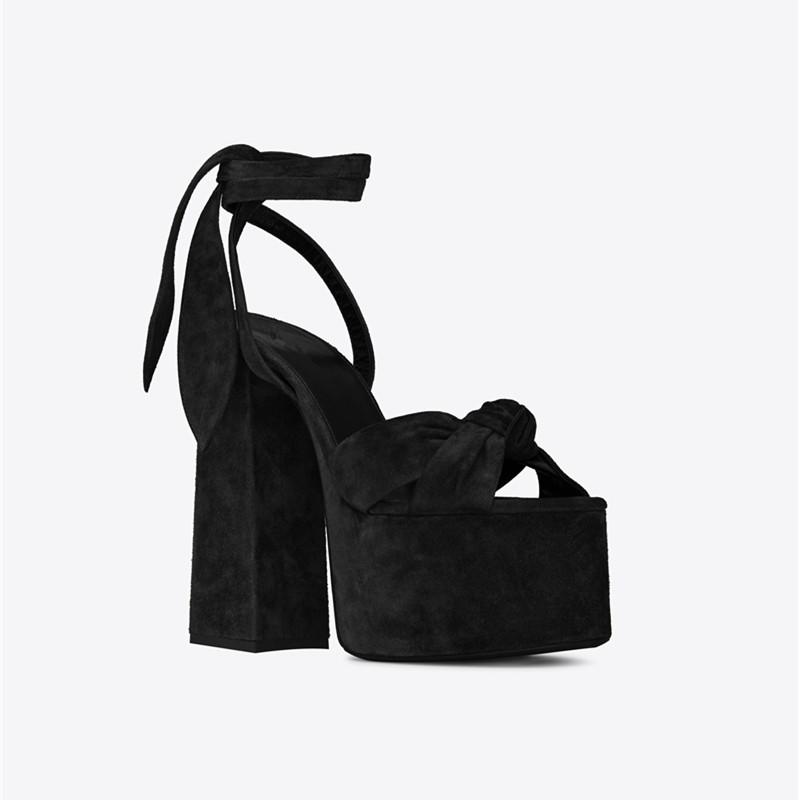 Nya Tryck Dam Sandaler Hög Platå Klumpiga Klackar Skor Sommar Peep Toe Ankelrem Höga Klackar Festskor Sandalia