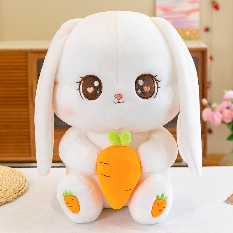 Cute Carrot Rabbit Plush Toy Little White Rabbit Doll Doll Sleeping on The Bed and Holding Pillow Birthday Gift for Women
