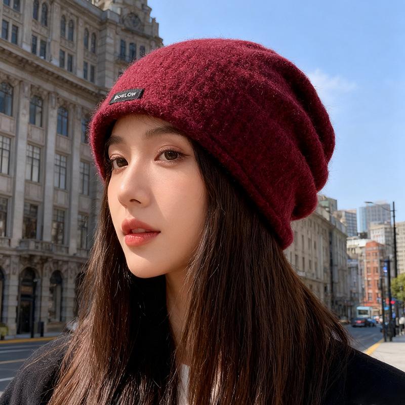 Plush Pile Hat for Women Korean Version  All Match Face Showing Small Warm Hat  Large Head Circumference  Knitted Pullover Cold Hat
